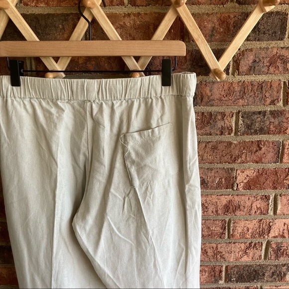 { JUST LIVING } Tan Khaki Pre Cuffed Straight Leg Linen Pants - Picture 8 of 9